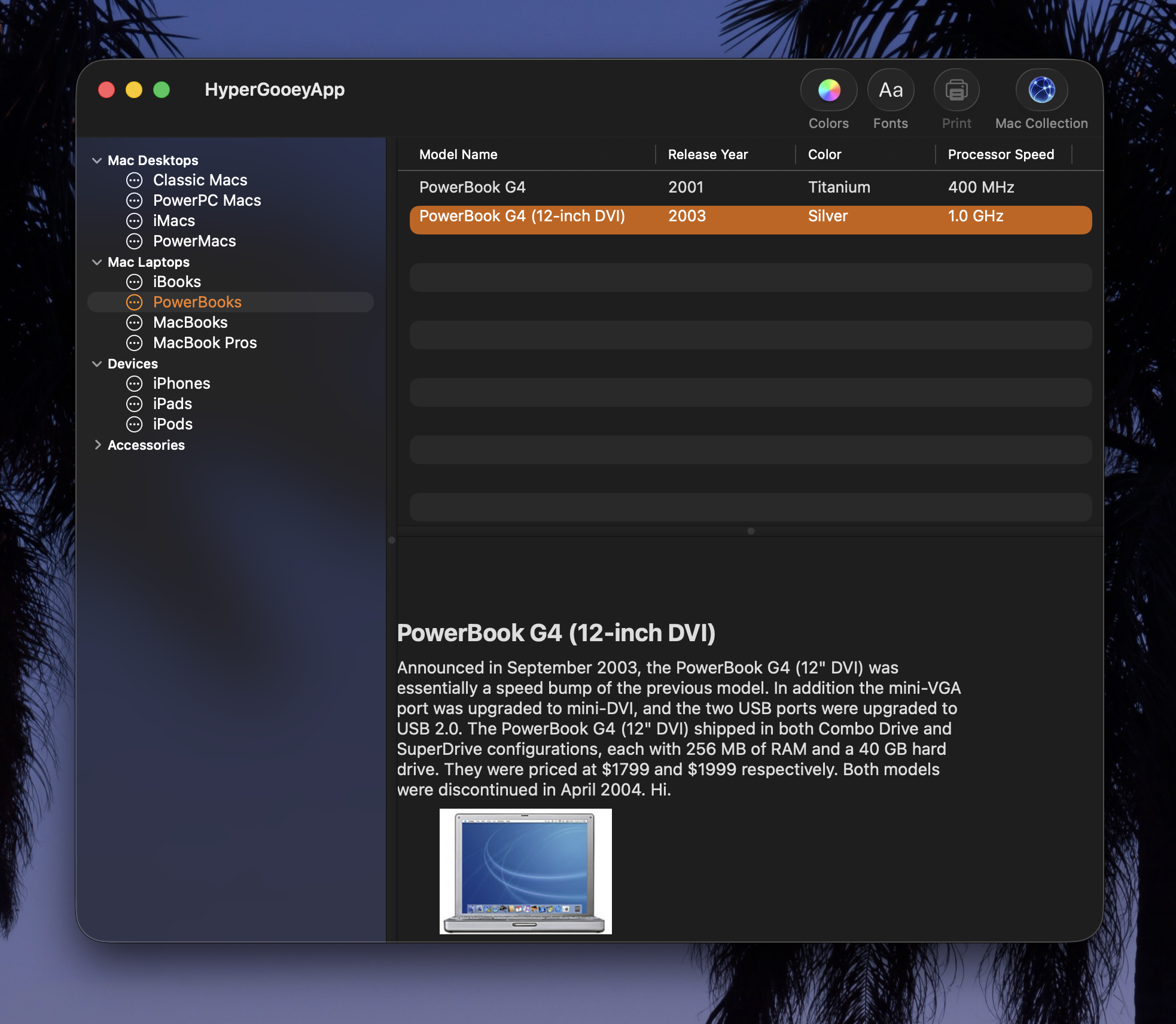 A native macOS interface rendered with HyperGooey and FastGooey content.